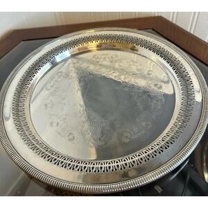 WM Rogers Silverplate Serving Tray 12” Pierced Gallery Rim Vintage